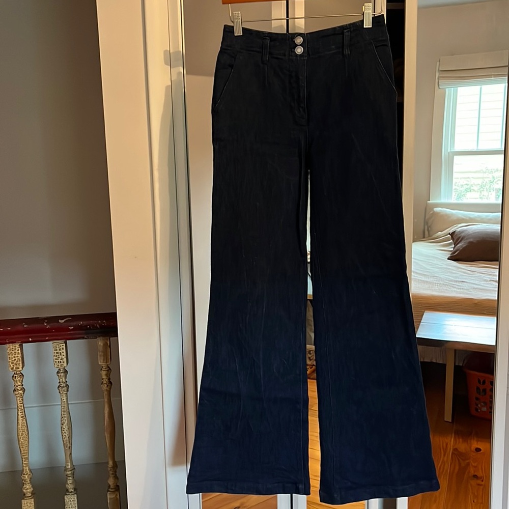 Dark wash wide leg jeans by Maeve from Anthropology in size 26